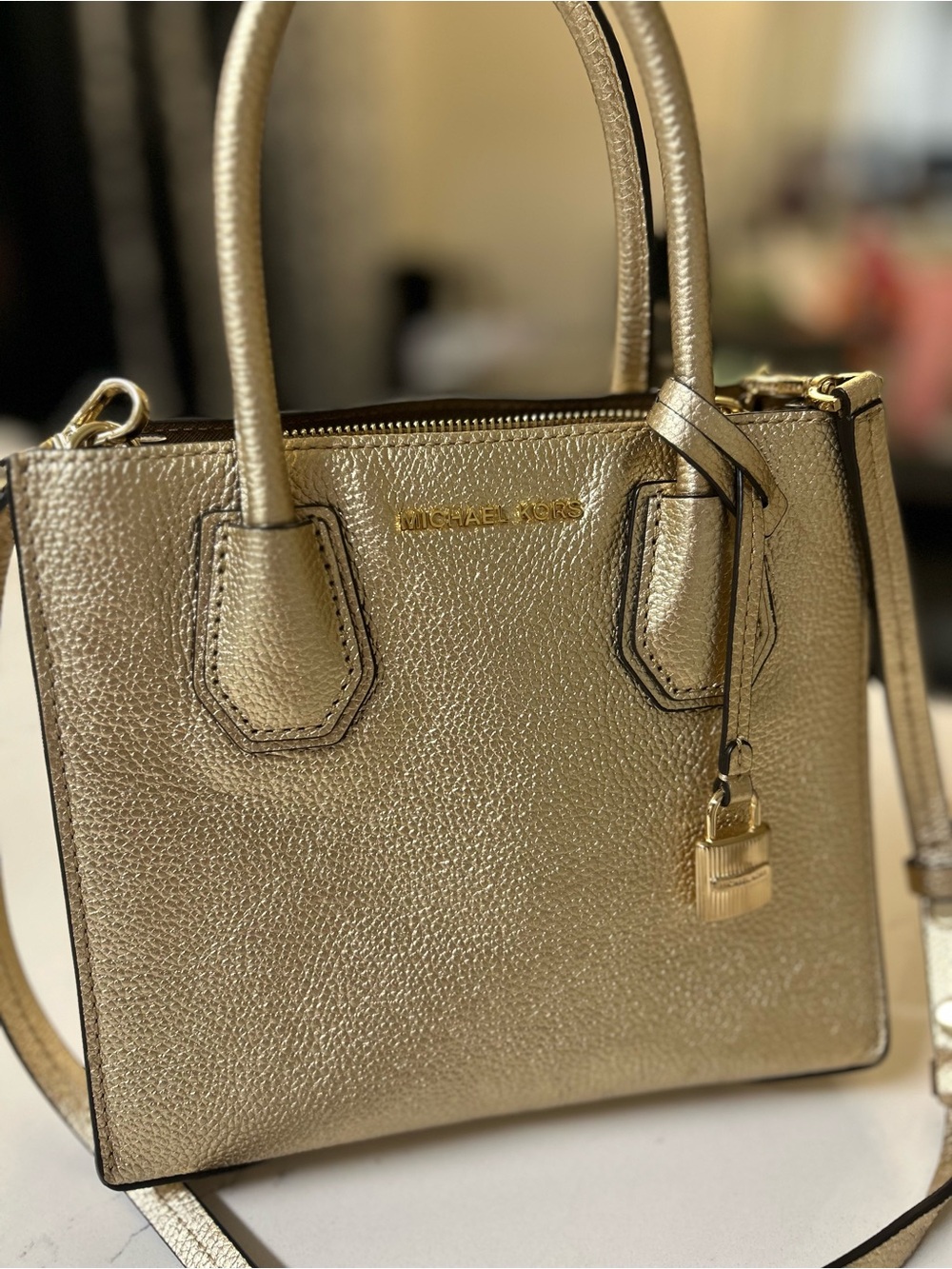 Michael Kors Gold Metallic Leather Satchel